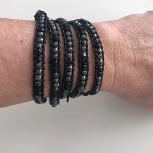 Joseph Nogucci black leather beaded wrap bracelet